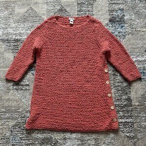 J Jill Sweater Womens Small S Coral Boat Neck Chunky Open Knit 3/4‎ Sleeve Tunic